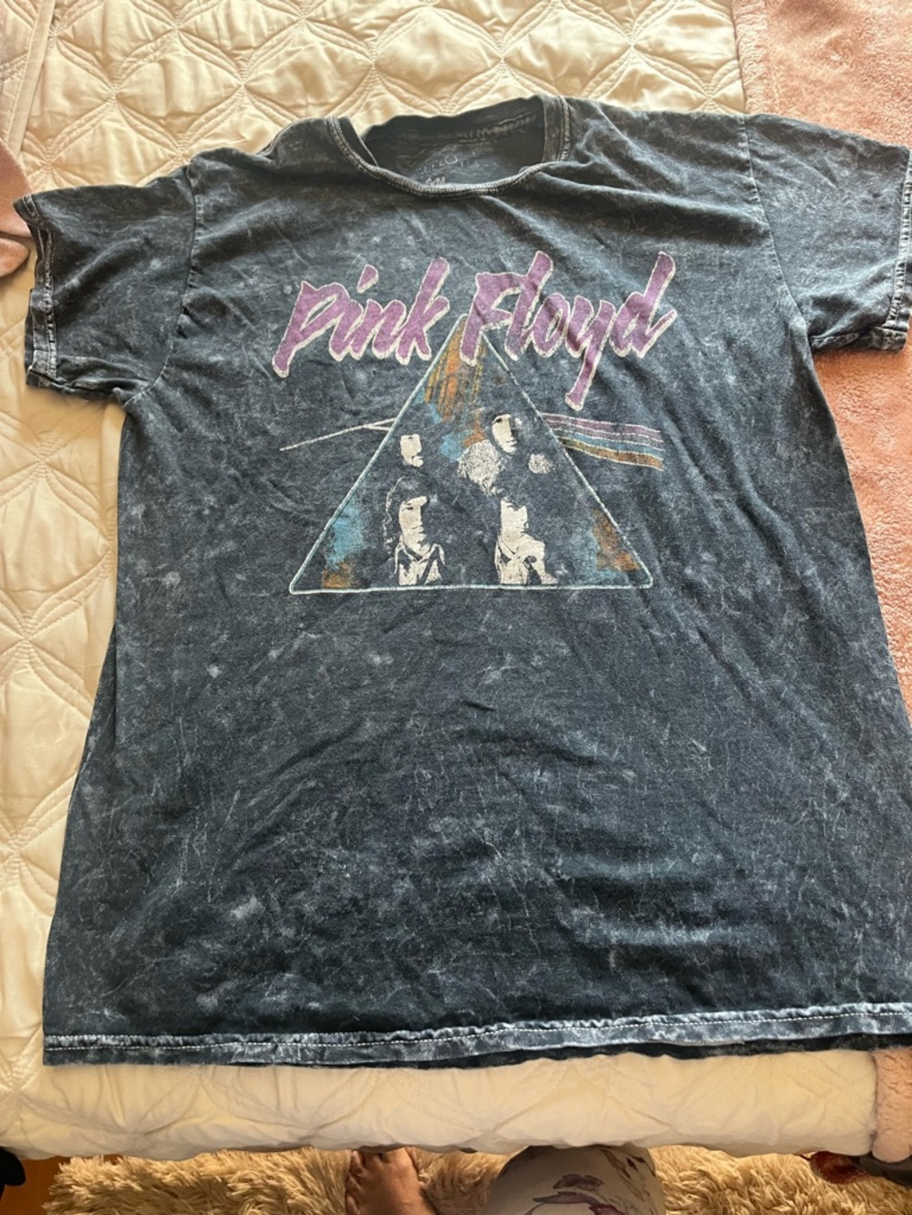 Pink Floyd Black Tee with Purple Text and Rainbow Prism